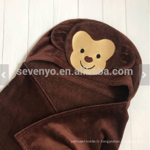 Serviette bébé avec capuche visage animal singe personnalisé grande taille